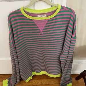 Free People Pink and Green striped sweatshirt NWOT